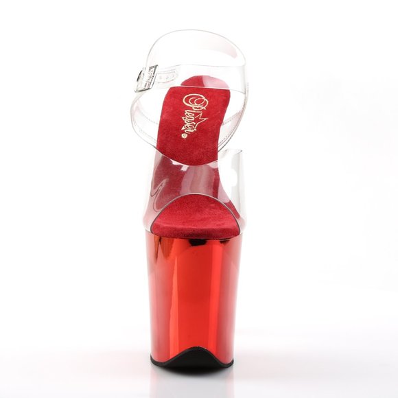 Pleaser Flamingo 808 Red Chrome 8" Heel, 4" Platform Ankle Strap Sandal - Picture 5 of 5